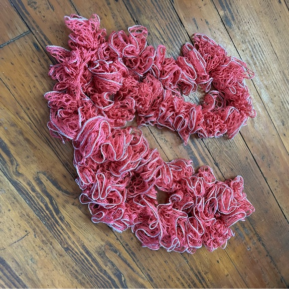 Handmade Pink&Silver Long Ruffly Scarf - Picture 2 of 4